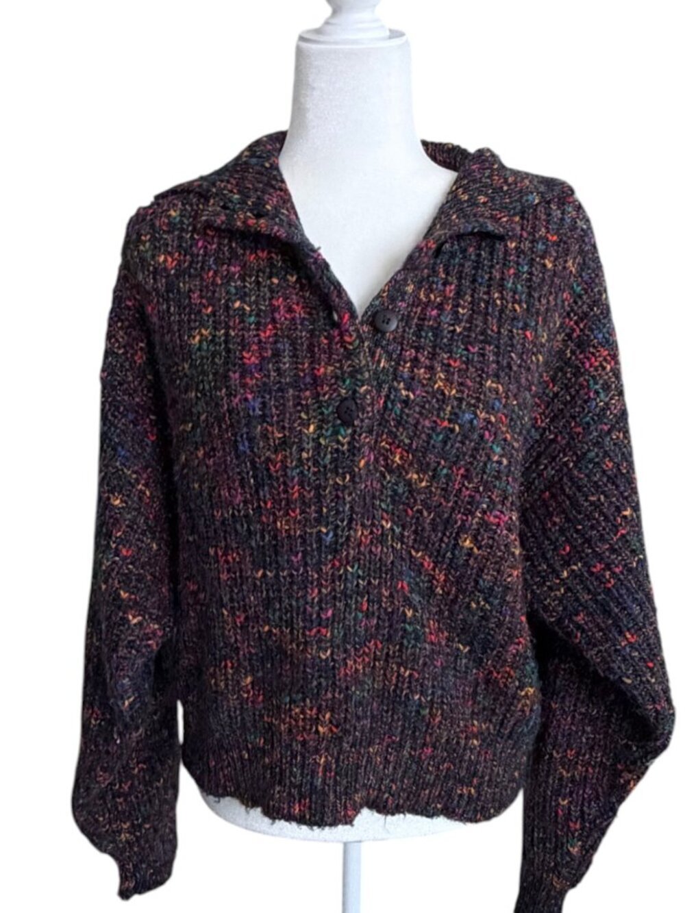 Vintage D.D. Salone Chunky Confetti Knit Sweater Quarter Button Collar Large